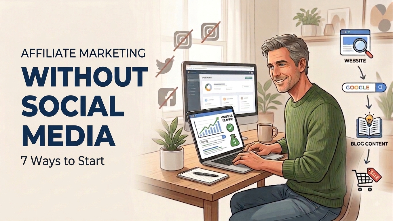 Illustrated image of a man learning affiliate marketing without social media