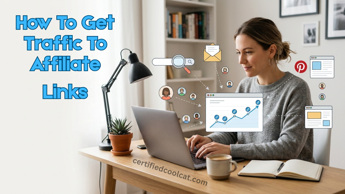 Woman looking at her laptop wondering as to how to get traffic to affiliate links